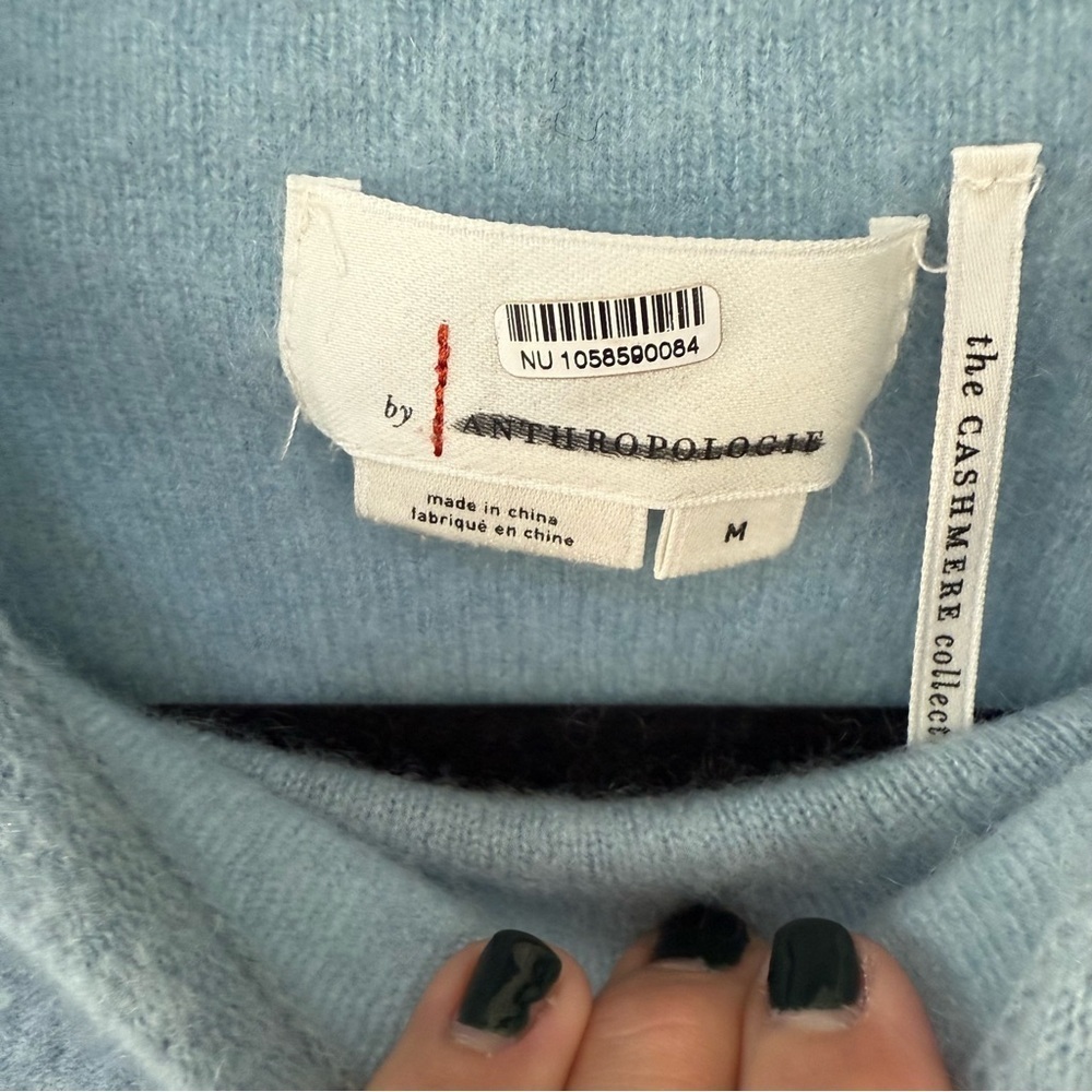 Anthropologie Mock Neck Sky Blue Cashmere collection Sweater Tee size Medium - Picture 9 of 12